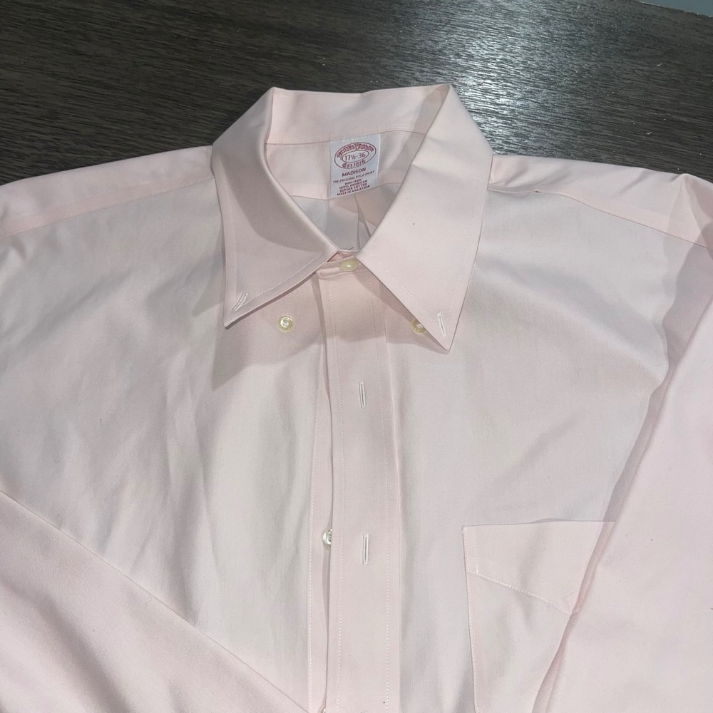 Brooks Brothers Mens 17.5-36 Pink Dress Shirt Madison Fit Non-Iron Supima Cotton